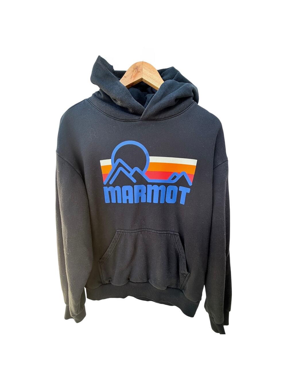 Marmot Mountain Works Hoodie Mens Medium Black Graphic Logo Pullover